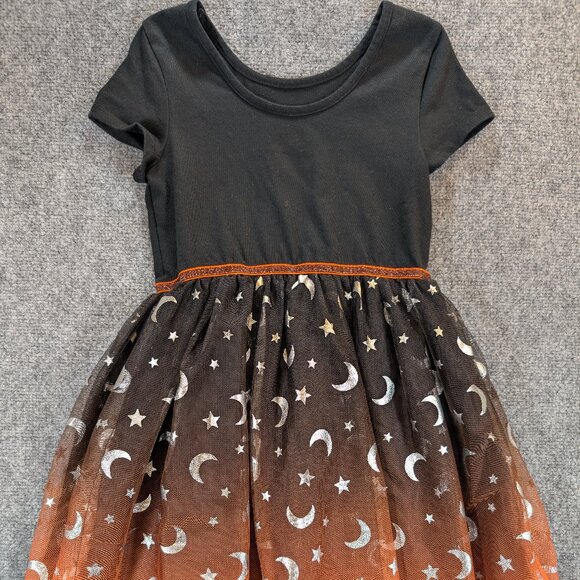 Cat & Jack Girls dress m (8) - Black & Orange Moon & Stars - Picture 1 of 6